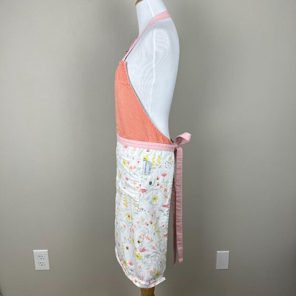 Williams Sonoma Apron Orange Pink White Floral 100%‎ Cotton Tie Back Made in USA - Picture 12 of 15